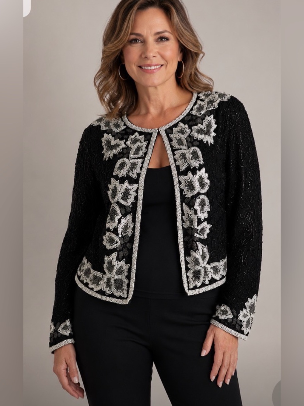 Night Vogue Beaded Sequined Formal Black & White Women's Blazer Size Medium NWT